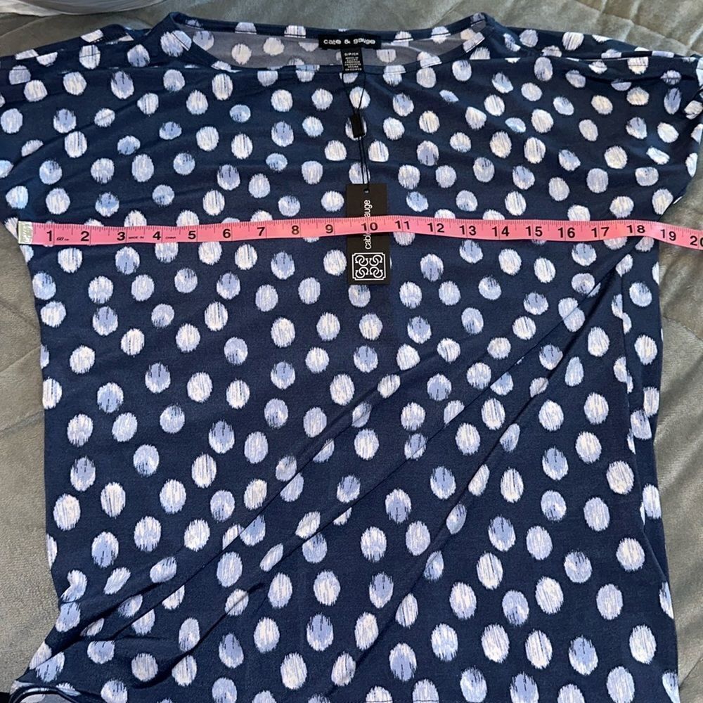 Cable & Gauge Navy Blue Polka Dota Short Sleeve Top Shirt Blouse Small S NWT - Picture 6 of 7